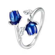 خاتم فضة 925 وردتين زرقاء بتصميم أنيق