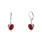 حلق قلب أحمر وفصوص لامعه فضة 925