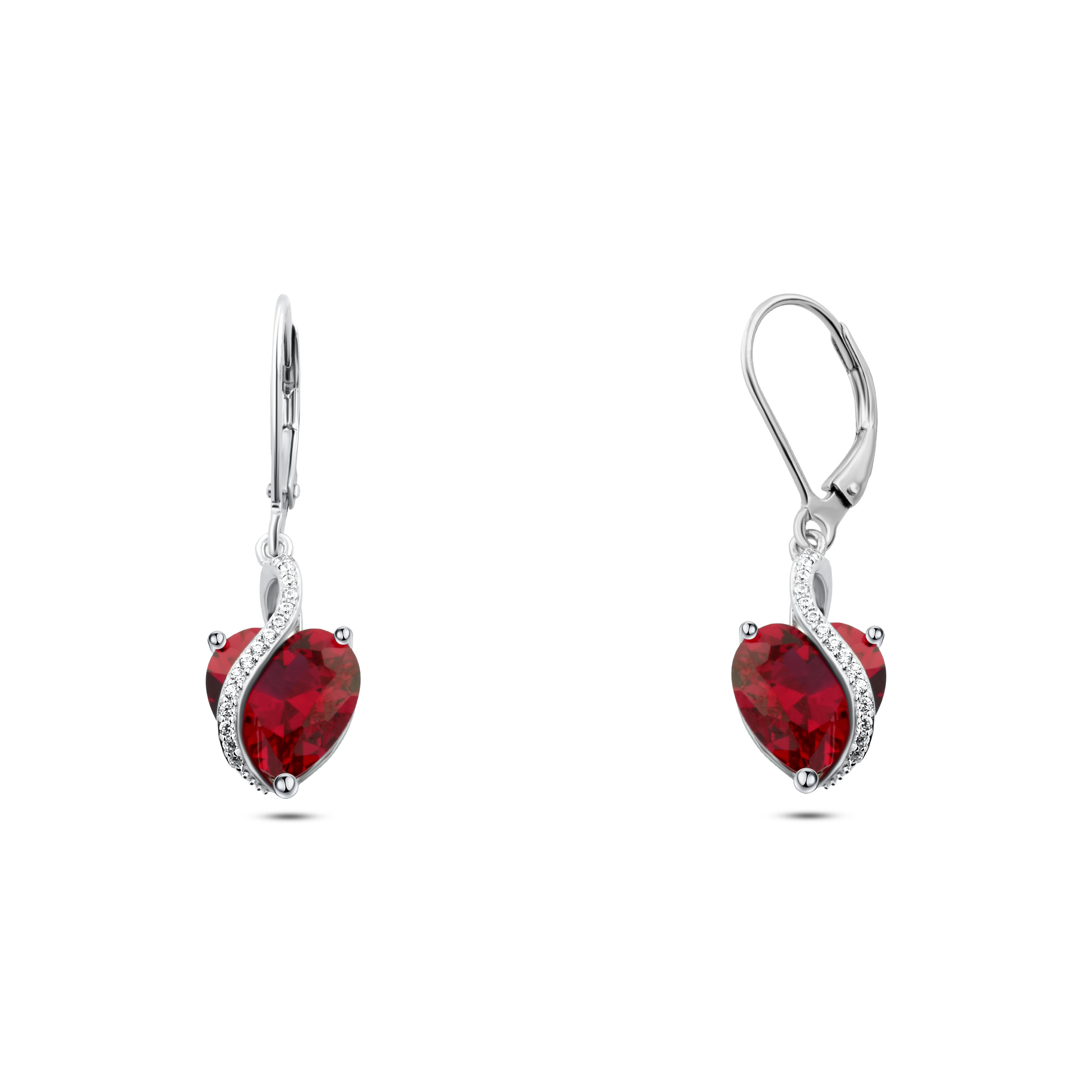 حلق قلب أحمر وفصوص لامعه فضة 925