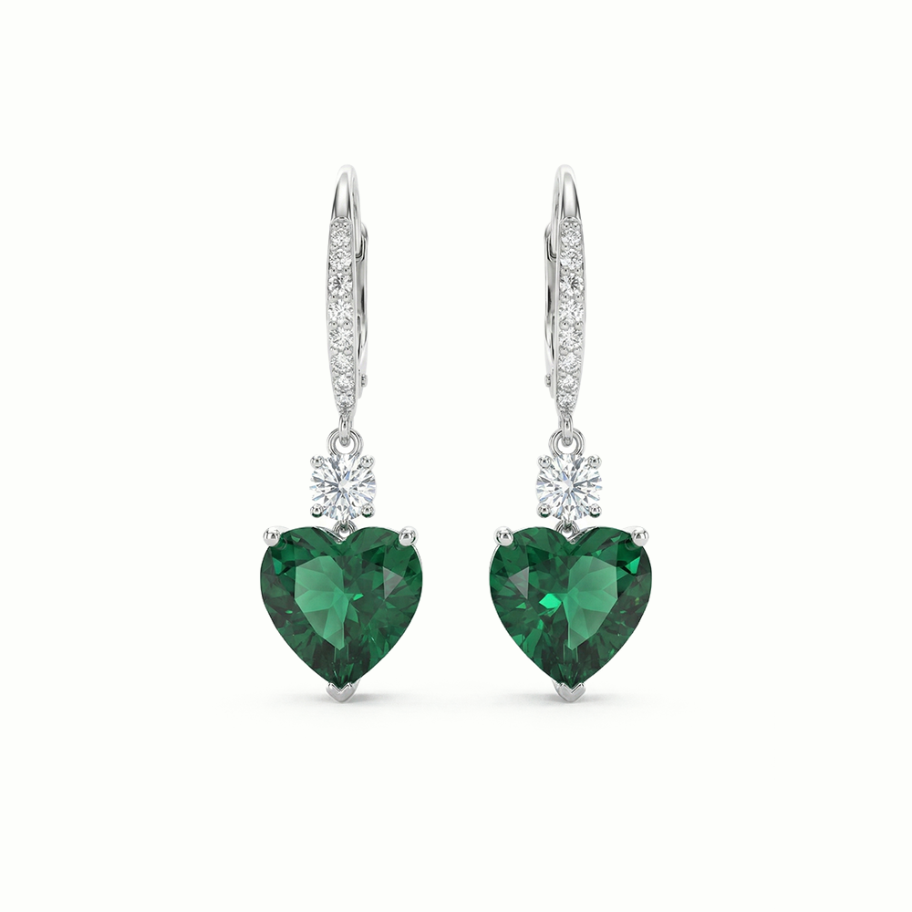 حلق فضة 925 قلب أخضر متدلّي