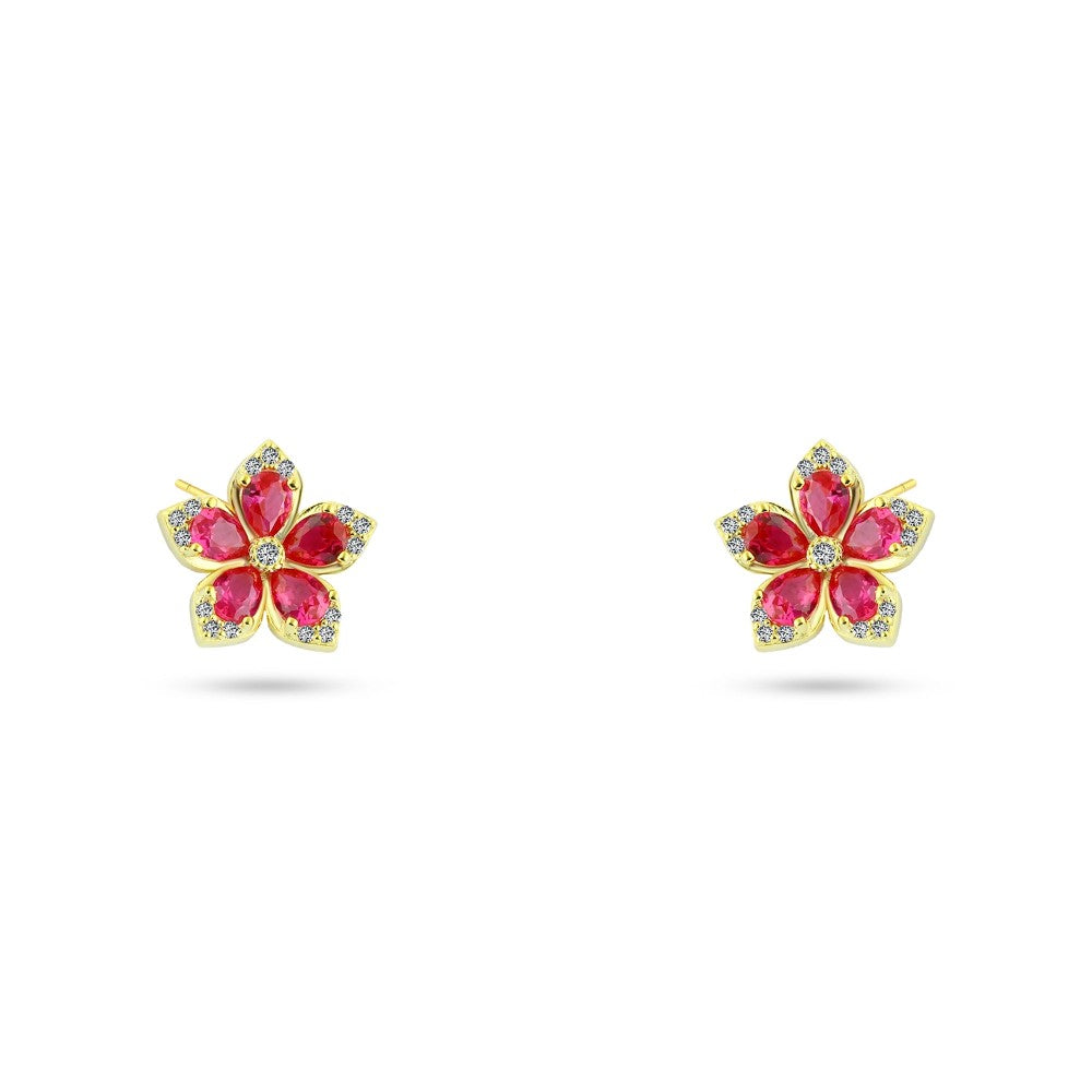 925 sterling silver earring featuring a flower design, adorned with pink zircon stones