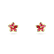 925 sterling silver earring featuring a flower design, adorned with pink zircon stones
