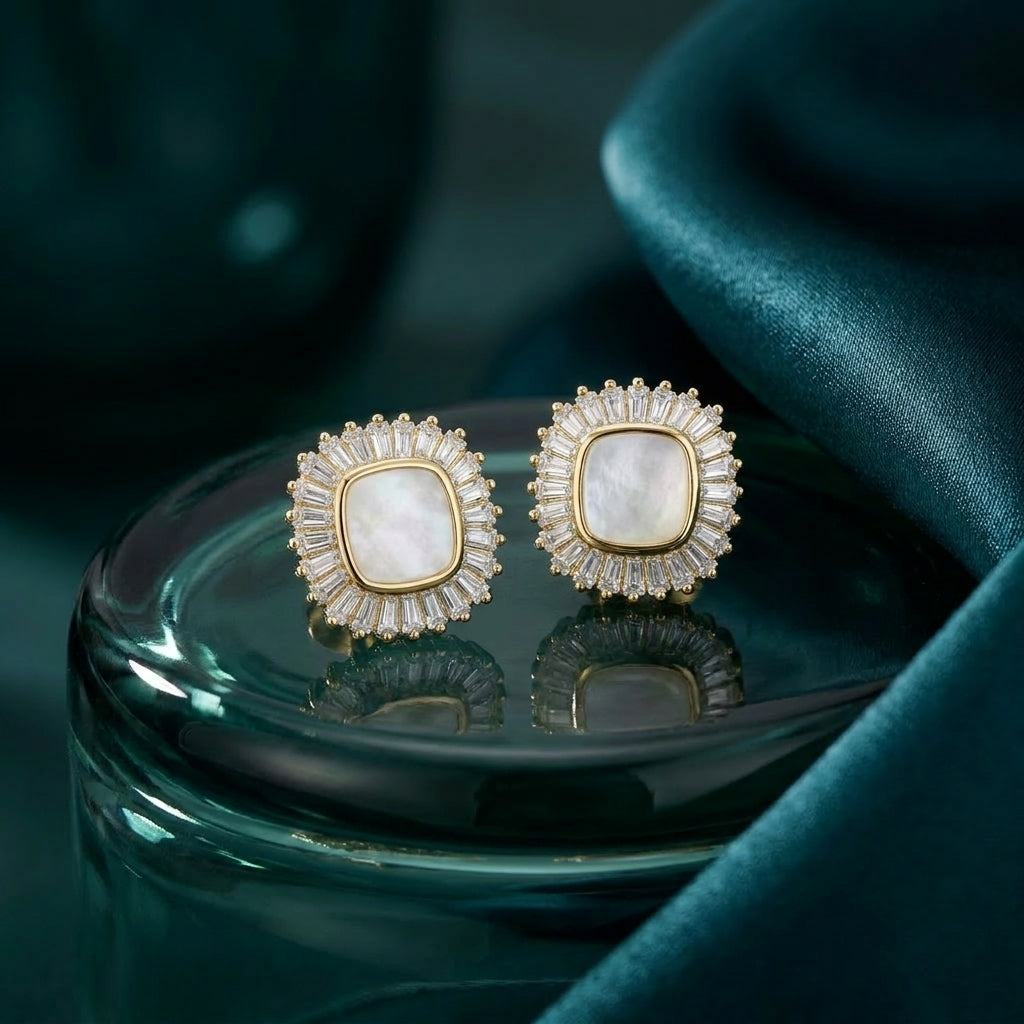 925 Silver Royal Design Mother of Pearl Earrings – Gold Plated