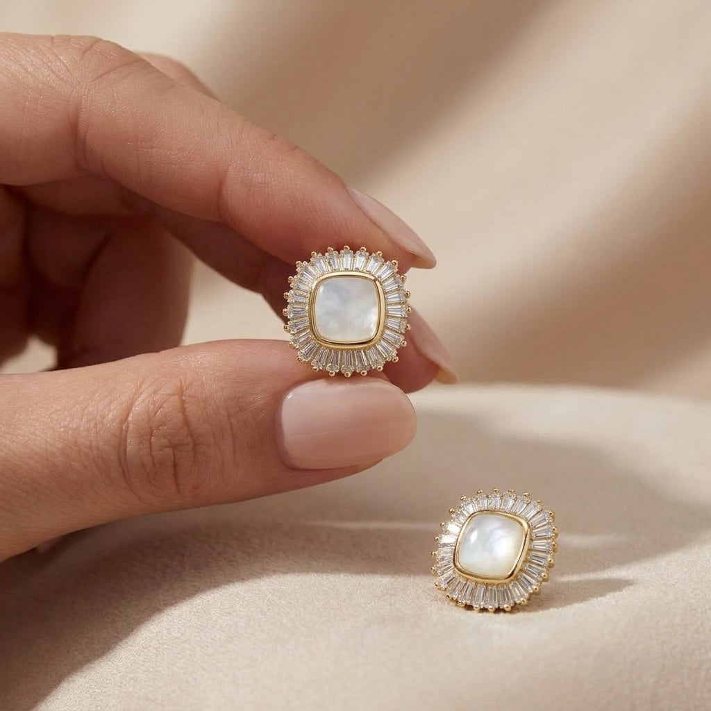 925 Silver Royal Design Mother of Pearl Earrings – Gold Plated