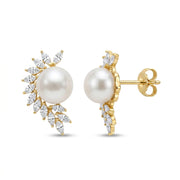 925 Silver Luxury Pearl Earrings Adorned with Sparkling Stones – Gold Plated