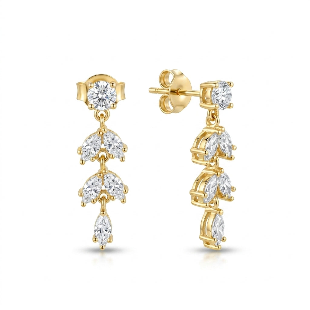 925 Silver Shiny Leaf Earrings – Gold Plated