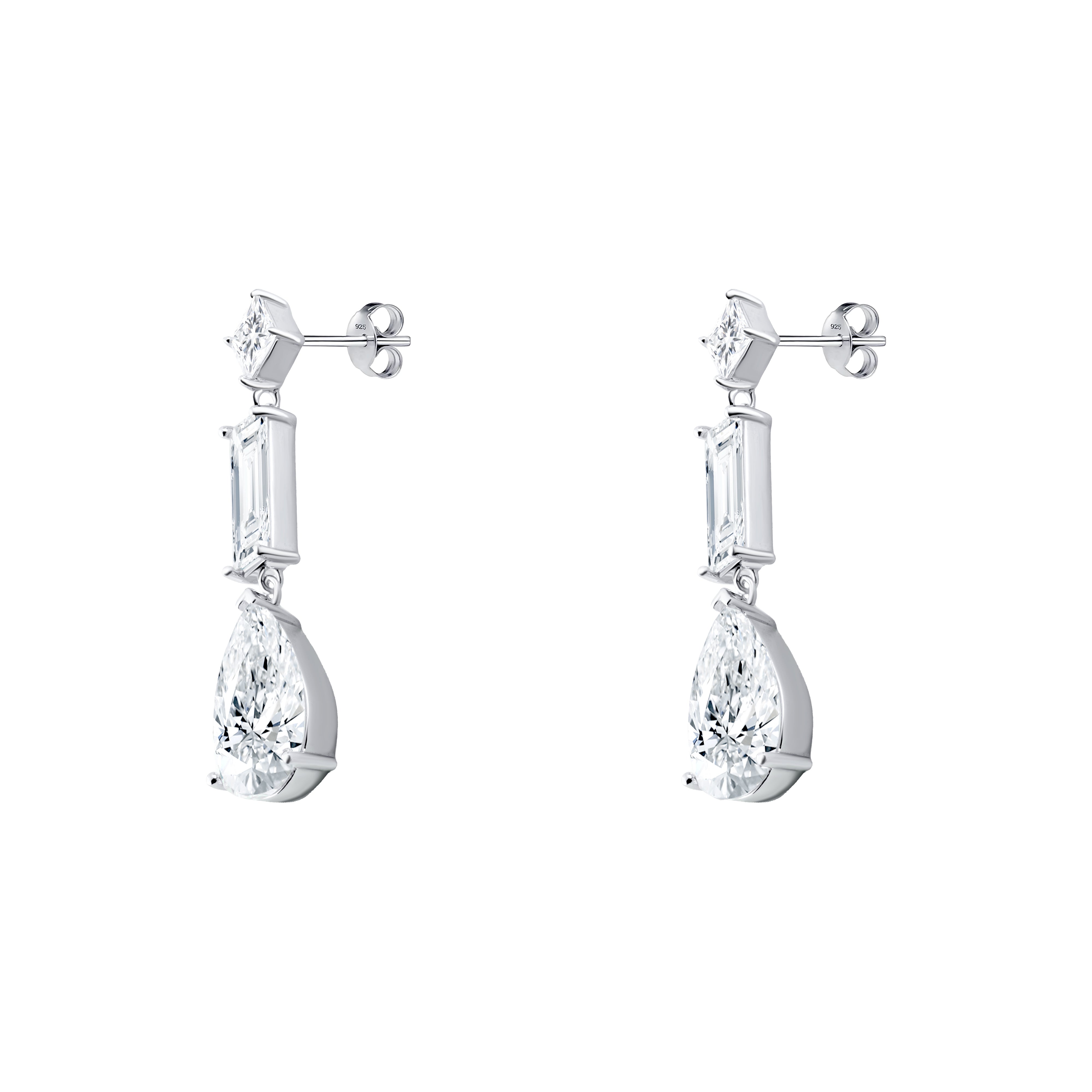 حلق "فصوص لامعة متعددة الأشكال مع حجر قطرة" فضة عيار 925