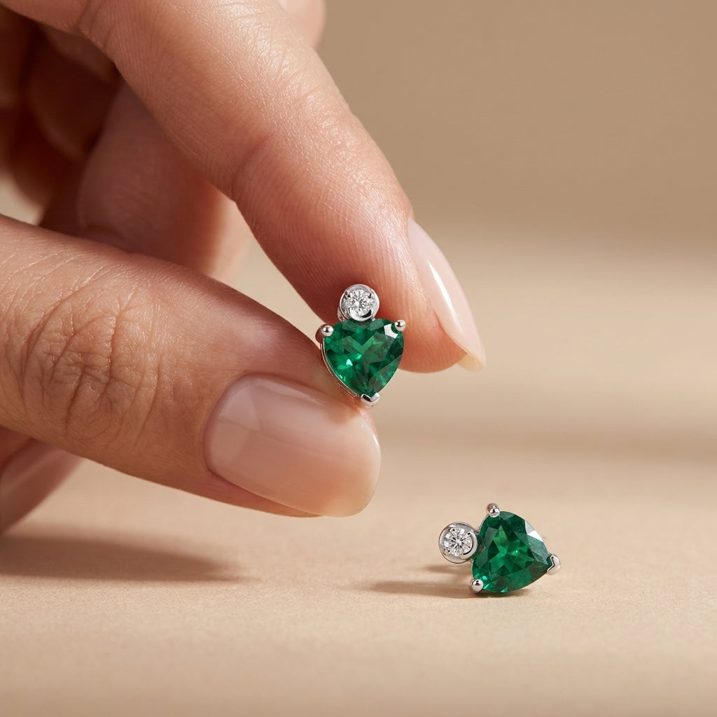 925 Silver Earrings with Heart-Shaped Green Stone