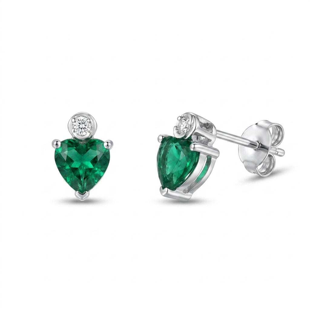 925 Silver Earrings with Heart-Shaped Green Stone