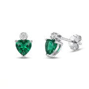 925 Silver Earrings with Heart-Shaped Green Stone