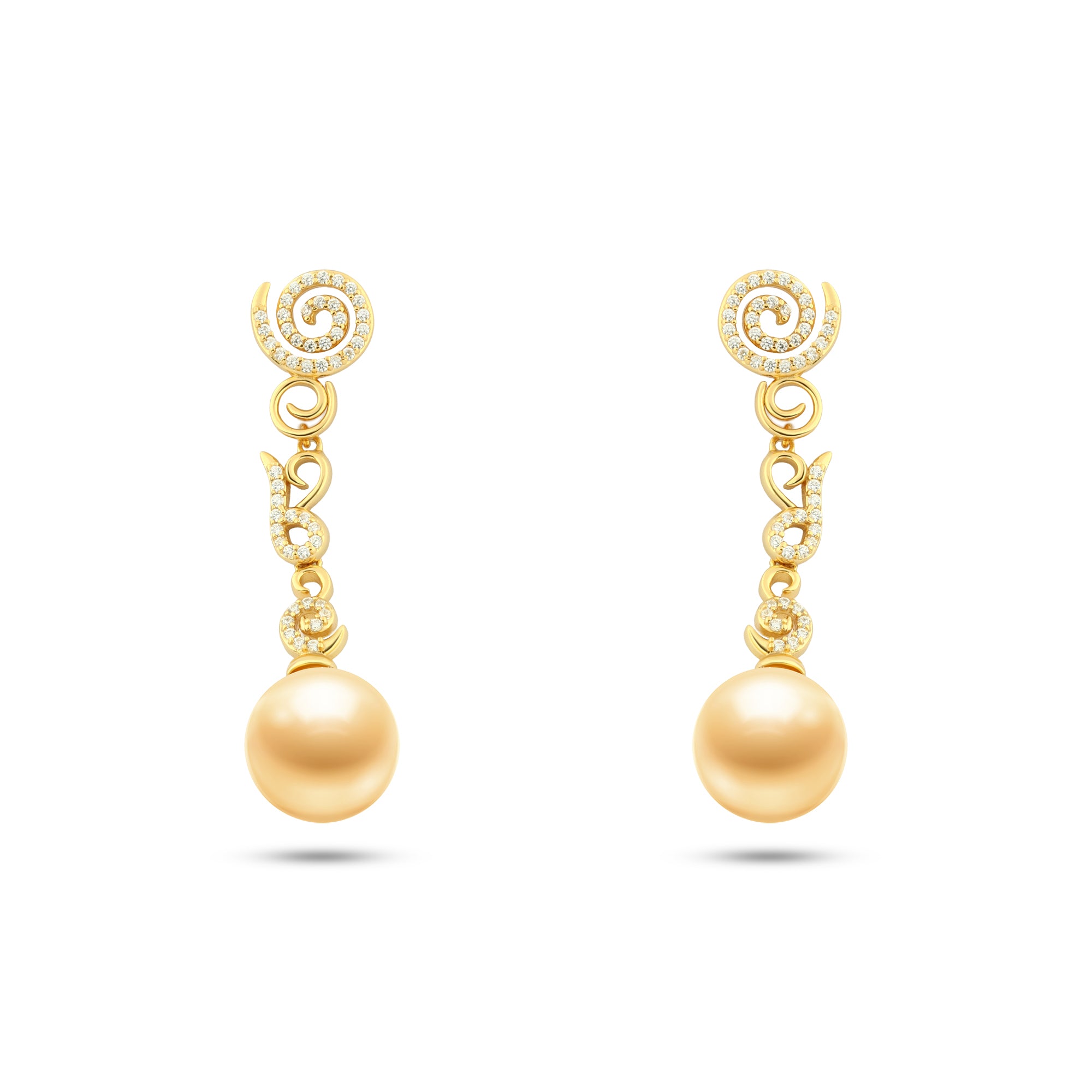 حلق "تصميم حلزوني مرصع مع لؤلؤ ذهبي متدلي" فضة عيار 925