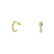 925 Silver Stud Earrings with Sparkling Stones – Gold Plated
