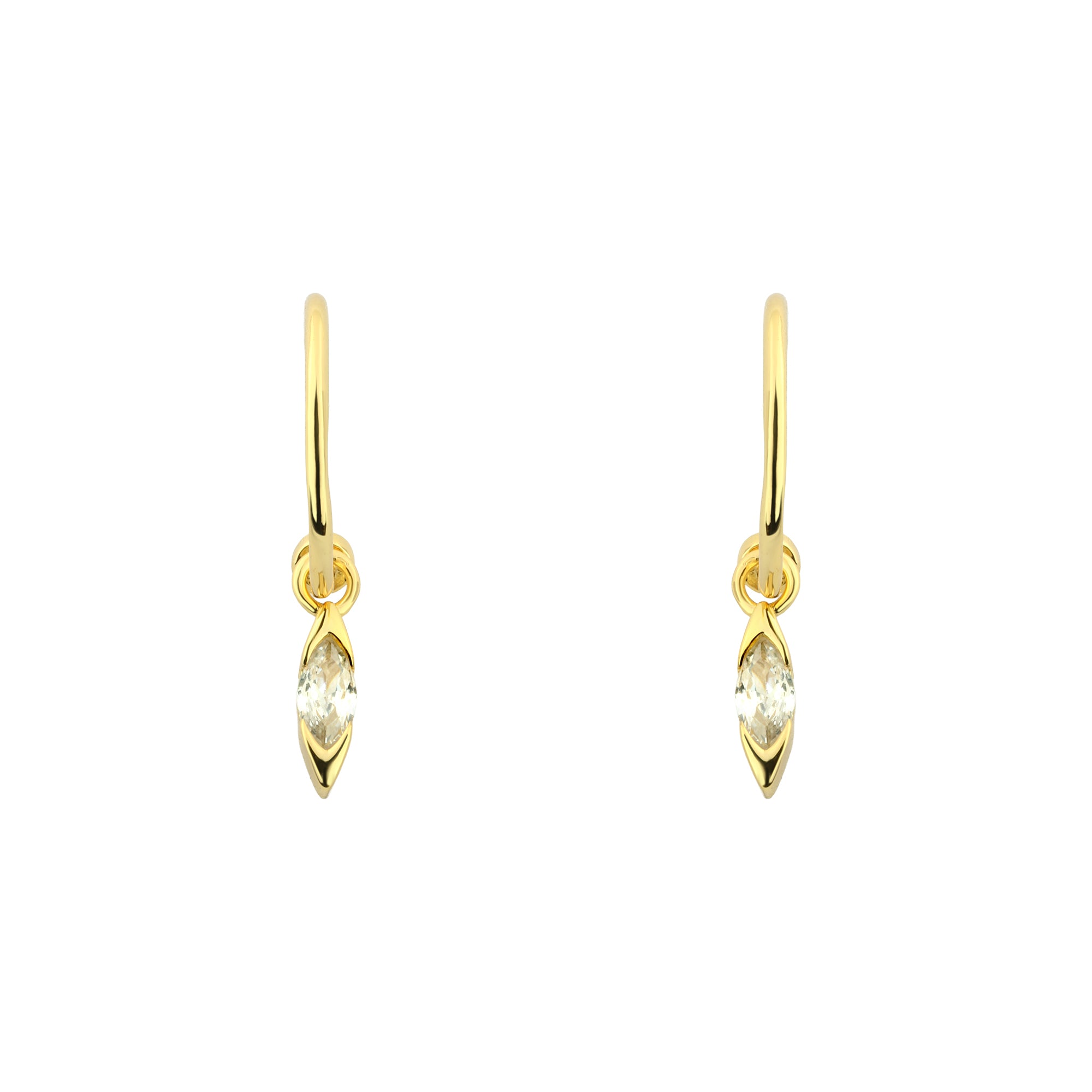 حلق "دائري بسيط مع فص لامع متدلي" فضة عيار 925 مطلي ذهب