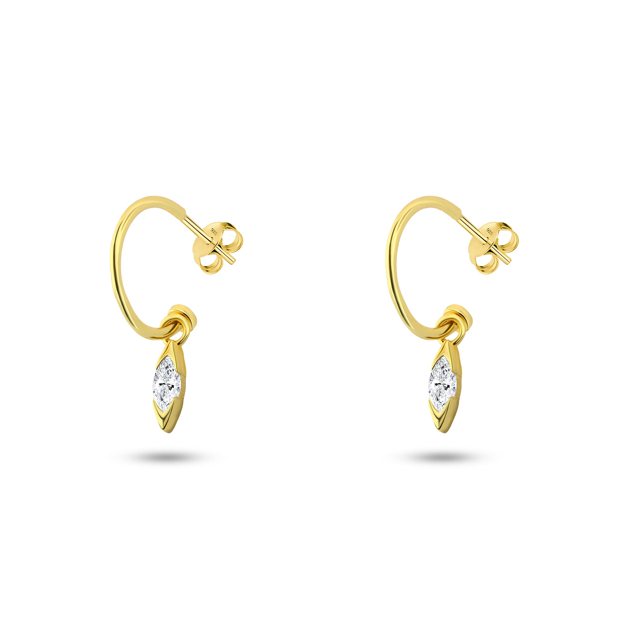 حلق "دائري بسيط مع فص لامع متدلي" فضة عيار 925 مطلي ذهب