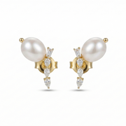 حلق فضة عيار 925 مرصع فصوص مع لؤلؤ