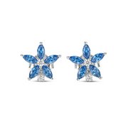 حلق فضة عيار 925 على شكل زهرة بفصوص زرقاء