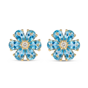 حلق فضة عيار 925 على شكل زهرة بفصوص زرقاء - مطلي ذهب