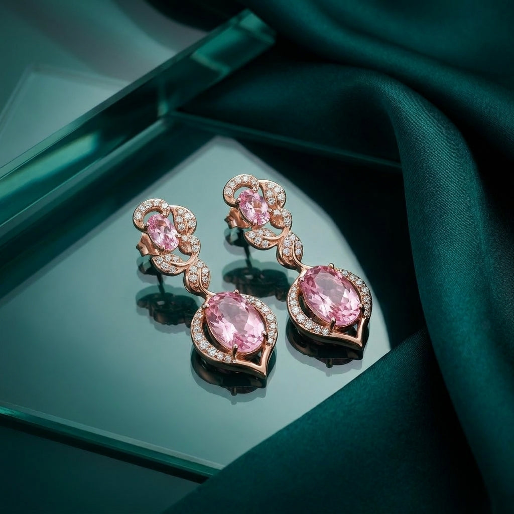 925 Silver Luxury Pink Earrings – Gold Plated