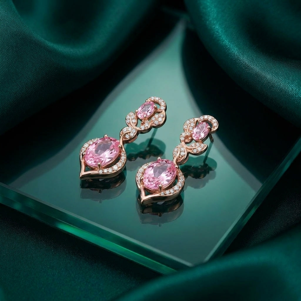 925 Silver Luxury Pink Earrings – Gold Plated