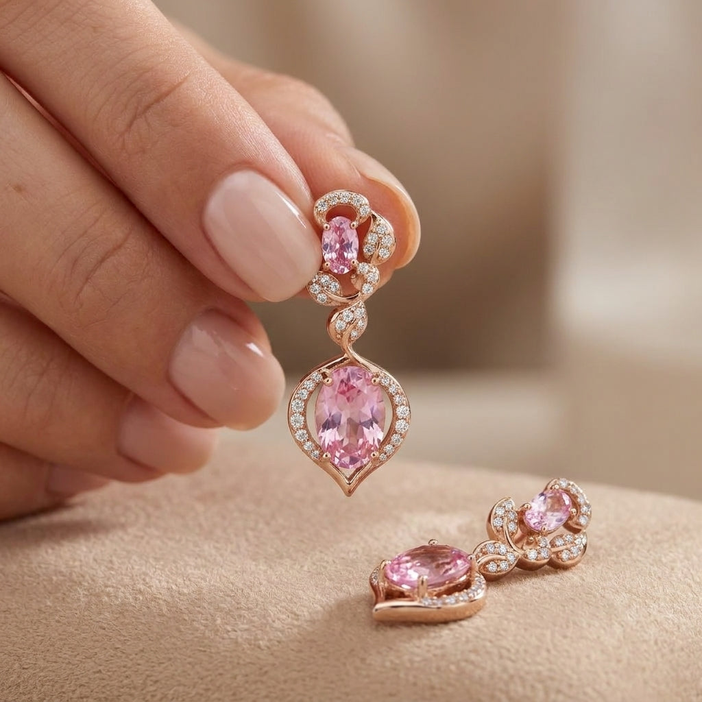 925 Silver Luxury Pink Earrings – Gold Plated