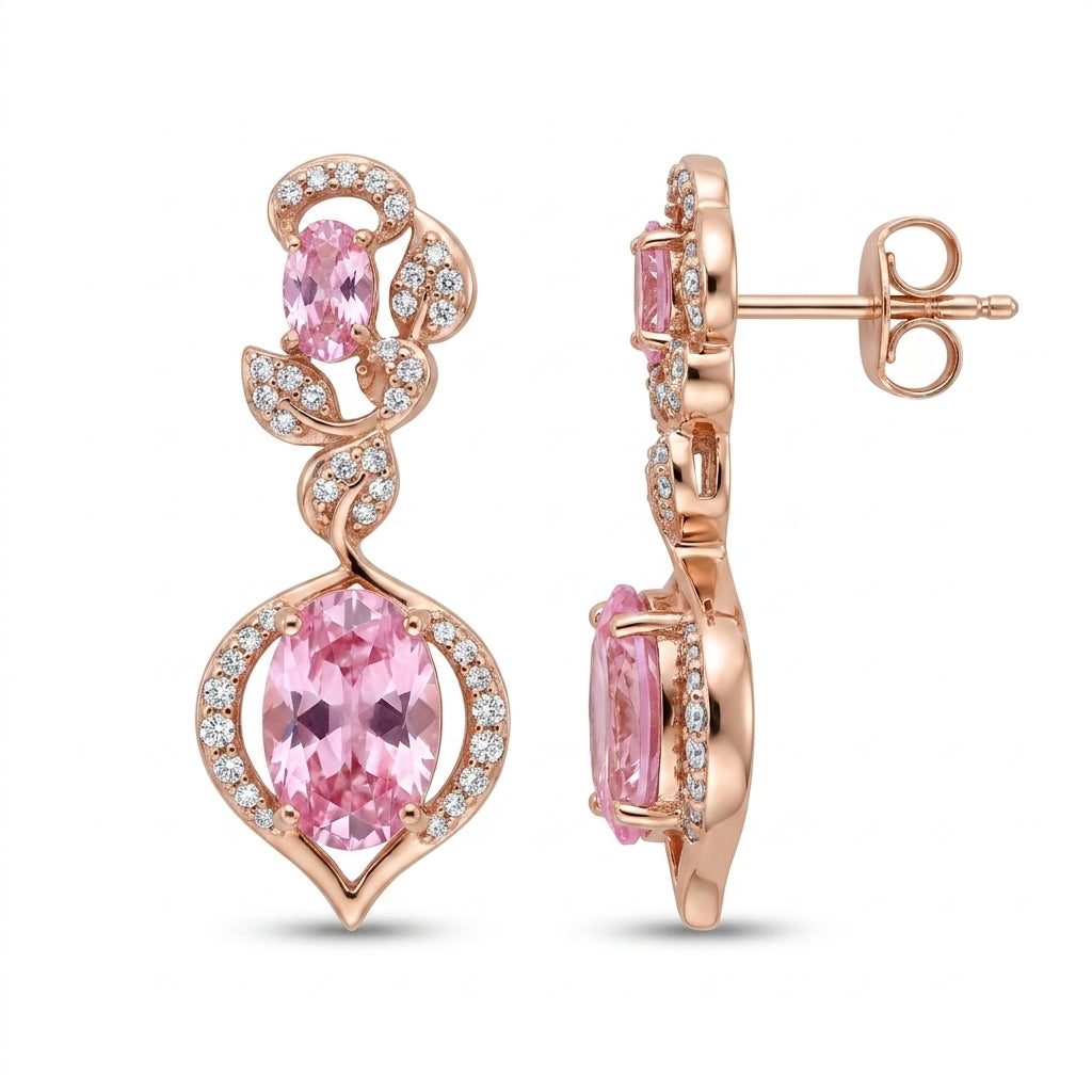 925 Silver Luxury Pink Earrings – Gold Plated