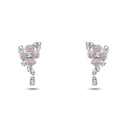 حلق فضة عيار 925 زهرة بفصوص وردية