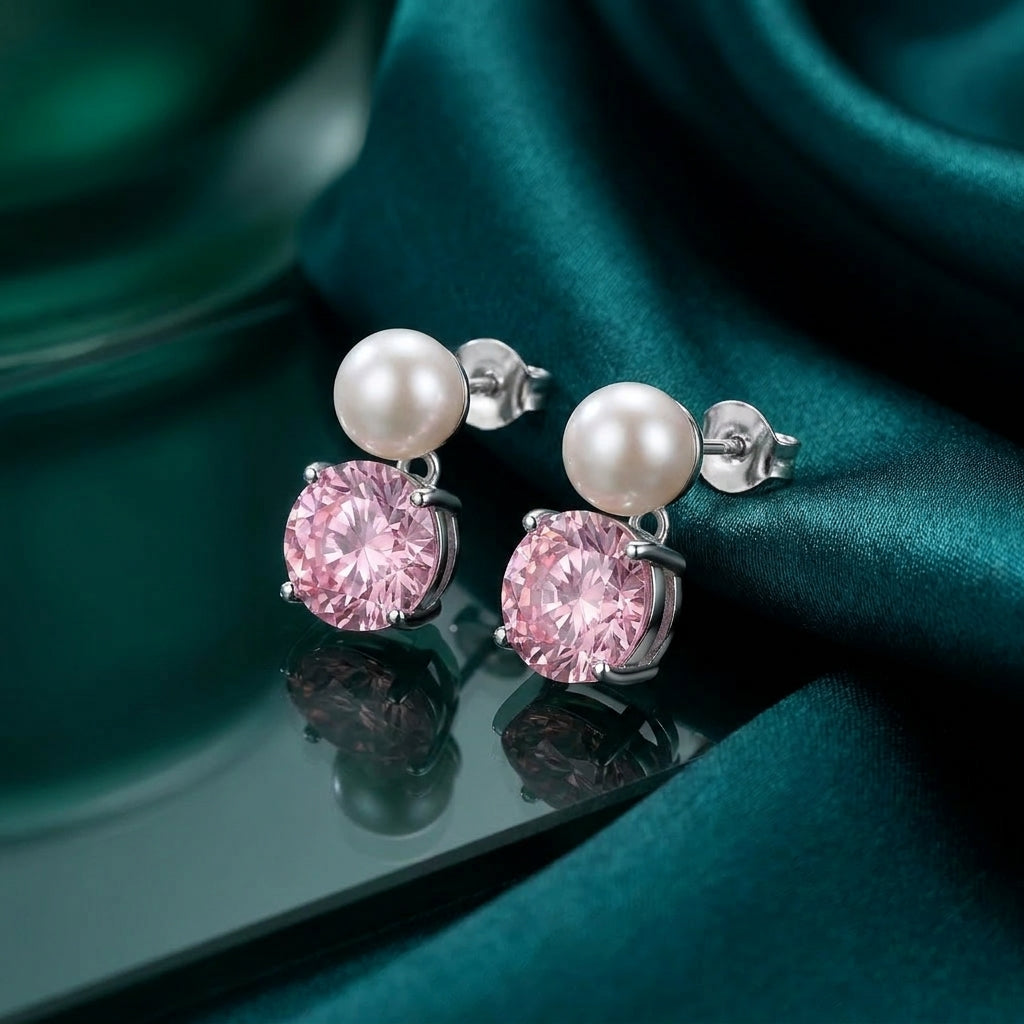 925 Silver Pink Pearl Earrings