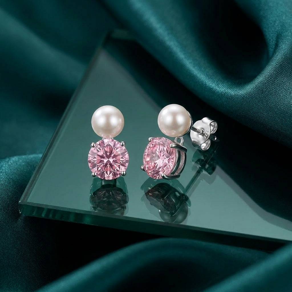 925 Silver Pink Pearl Earrings