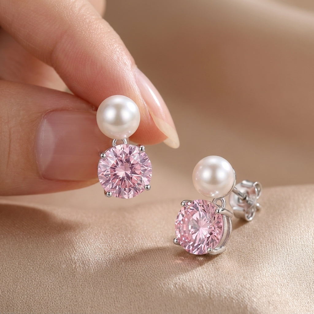 925 Silver Pink Pearl Earrings