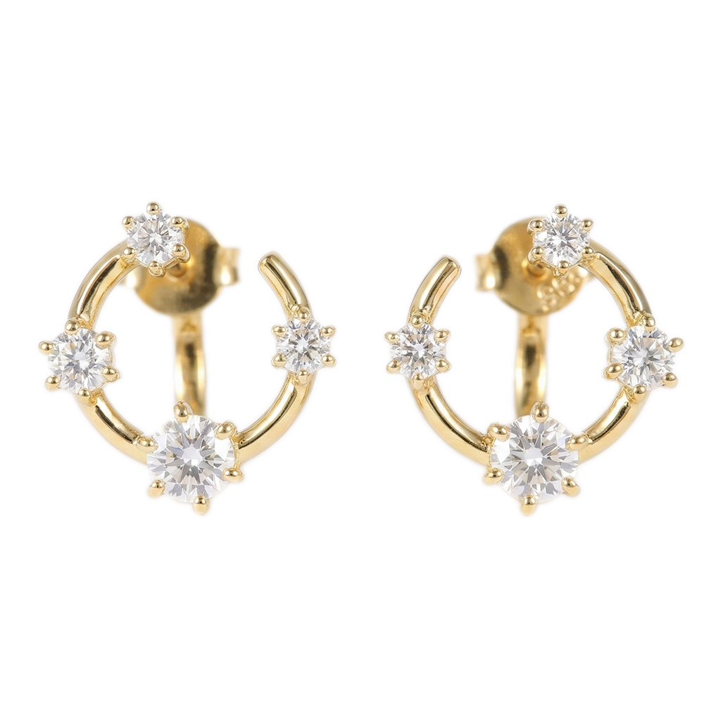 حلق فضة عيار 925 دائري مرصع فصوص لامعة - مطلي ذهب