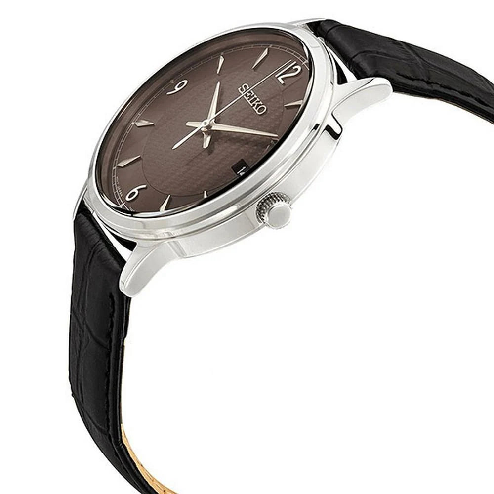 Seiko Black Dial Black Leather Strap Men's Watch