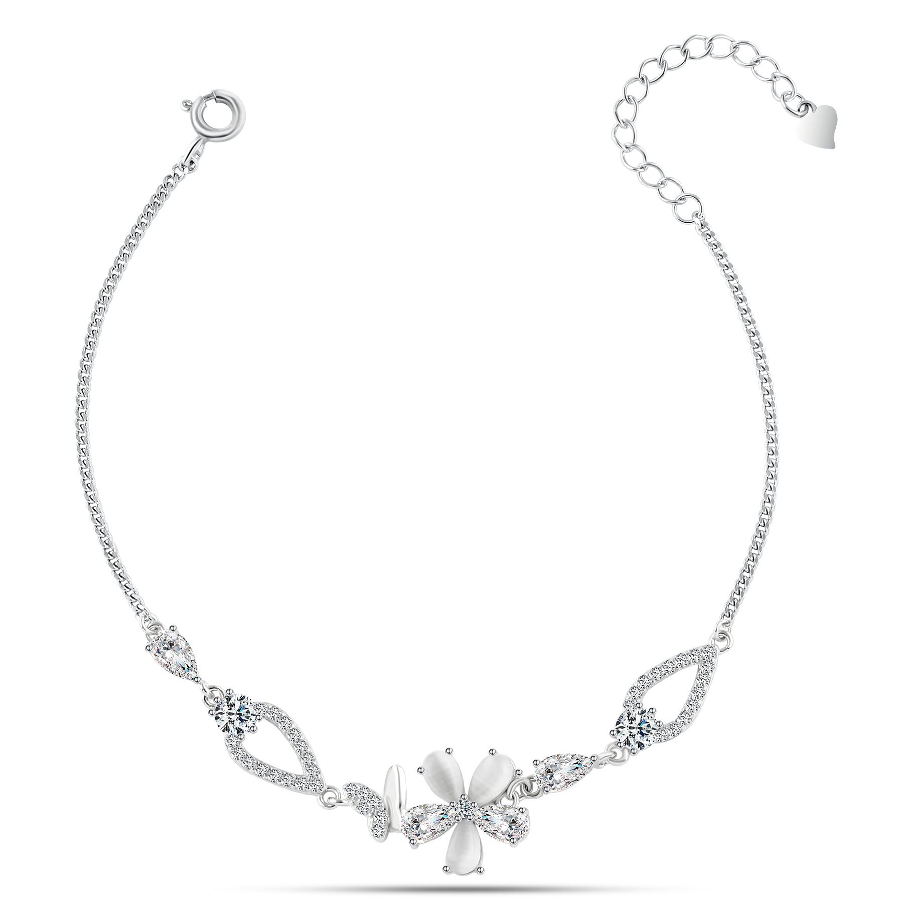 Shiny Zircon golden Bracelet With a flower and butterfly design 925 Sterling Silver