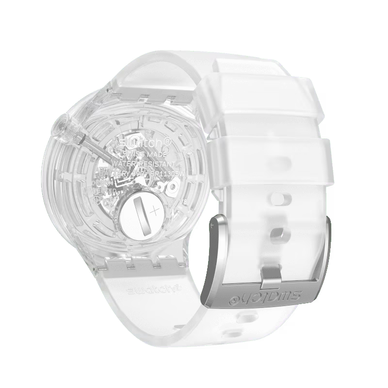 Swatch Watch Unisex, Quartz Movement, Analog Display, Clear Rubber Strap - SO27E100