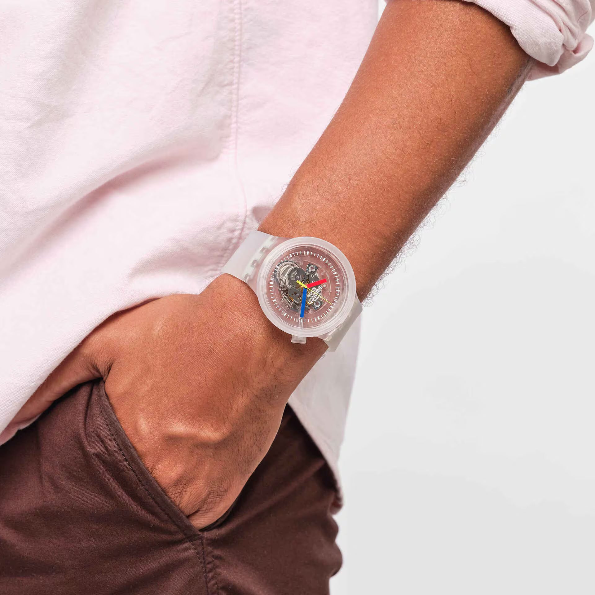 Swatch Watch Unisex, Quartz Movement, Analog Display, Clear Rubber Strap - SO27E100