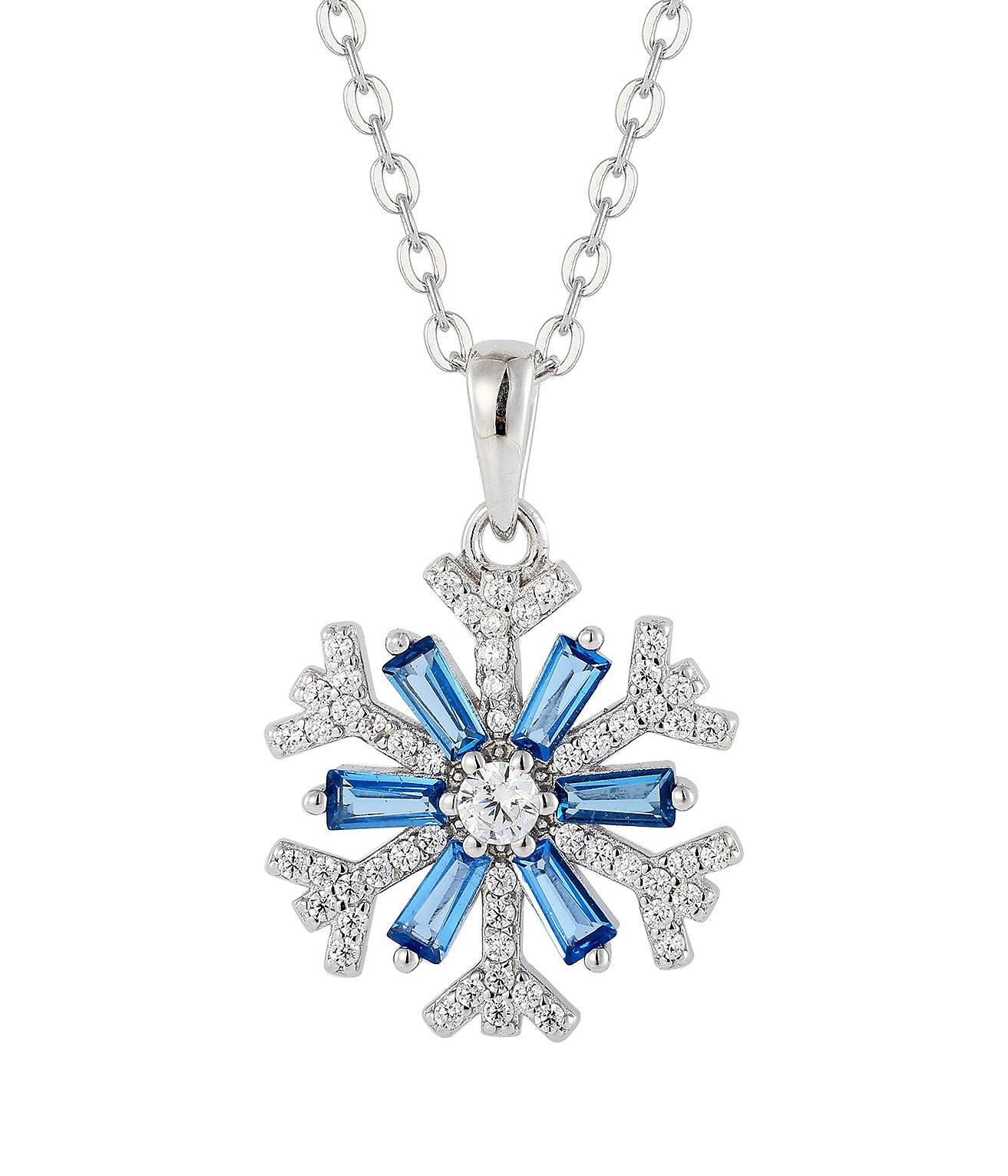 925 sterling silver blue snowflake necklace studded with shiny zircon stones