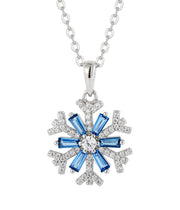 925 sterling silver blue snowflake necklace studded with shiny zircon stones