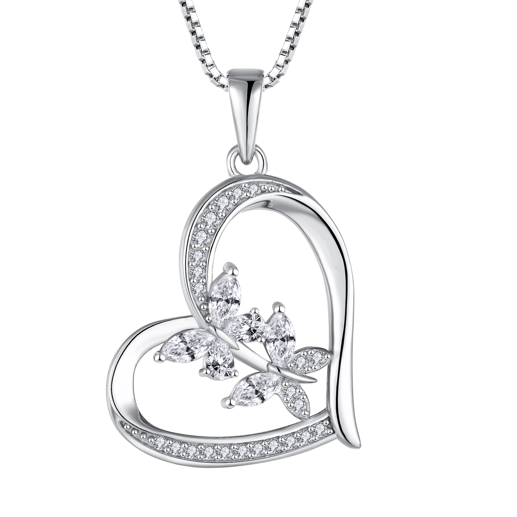 عقد فضة عيار 925 قلب مزخرف بفراشات