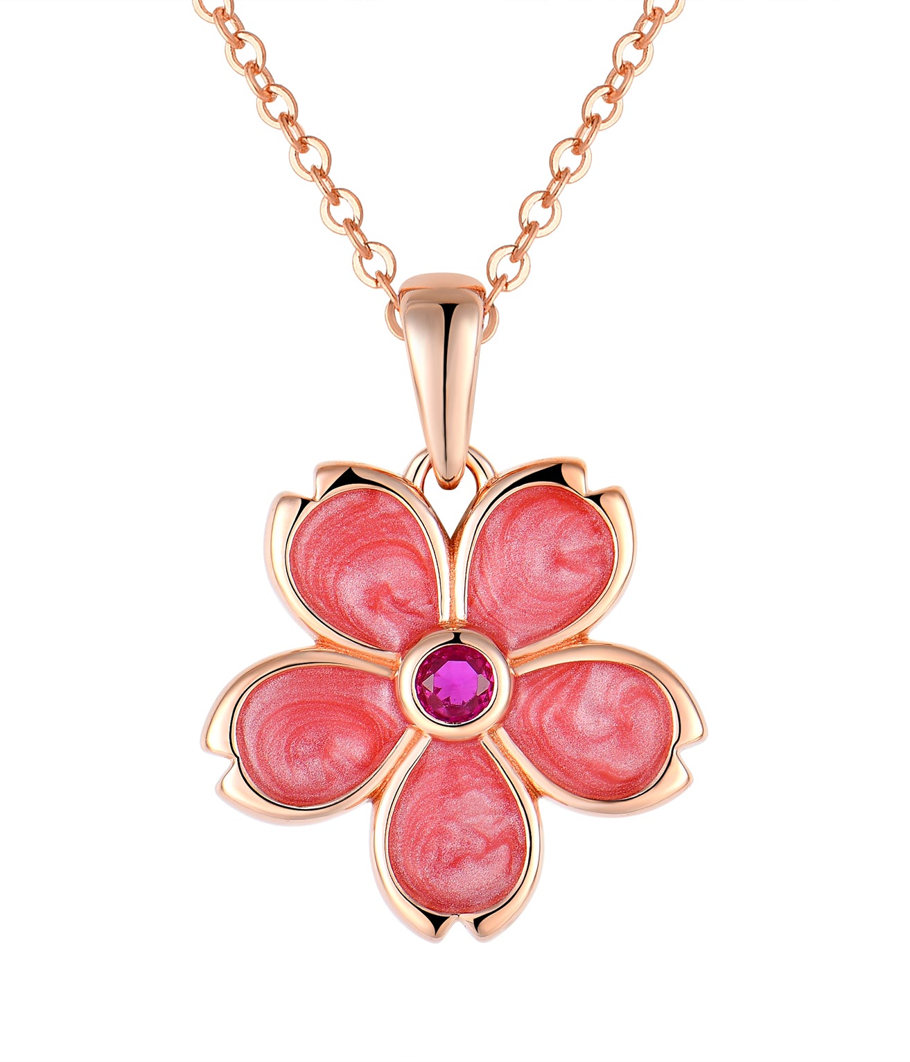925 silver floral necklace plated with rose gold