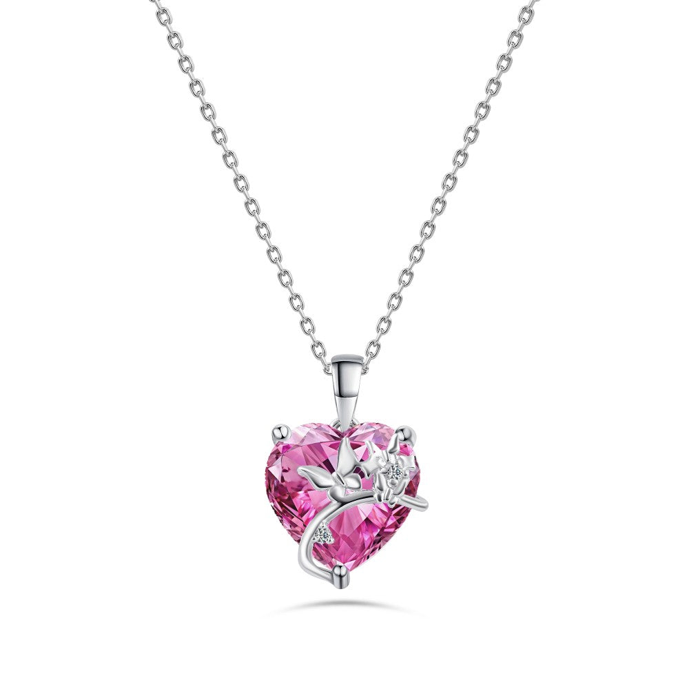 925 sterling silver necklace with a heart and butterflies
