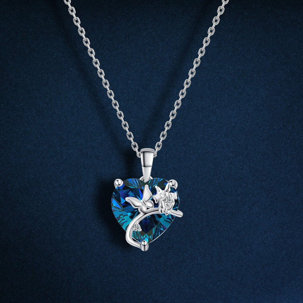 عقد فضه عيار925 الفراشه والقلب بلون الازرق