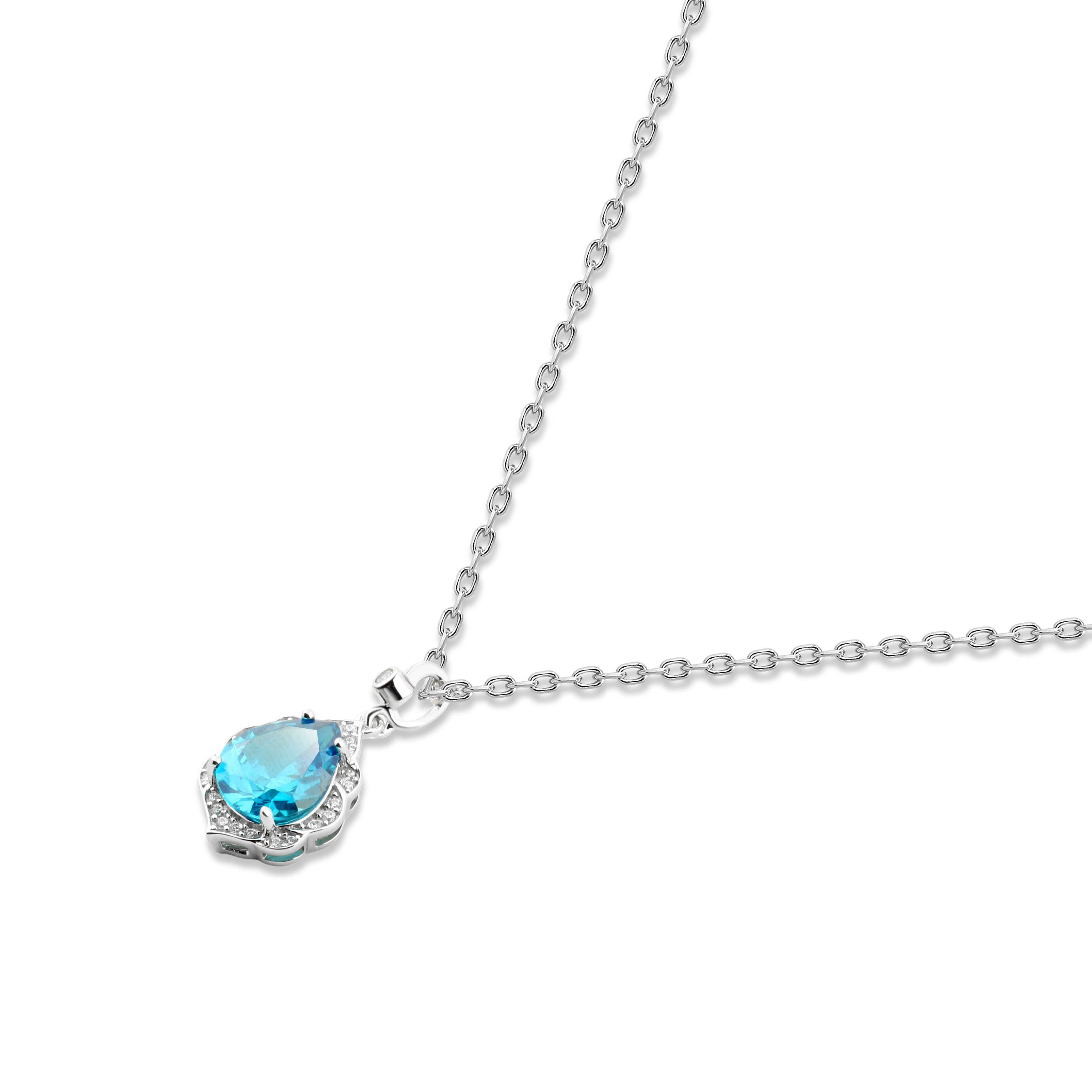 925 Silver Teardrop Necklace with a Turquoise Stone Surrounded by Sparkling Stones