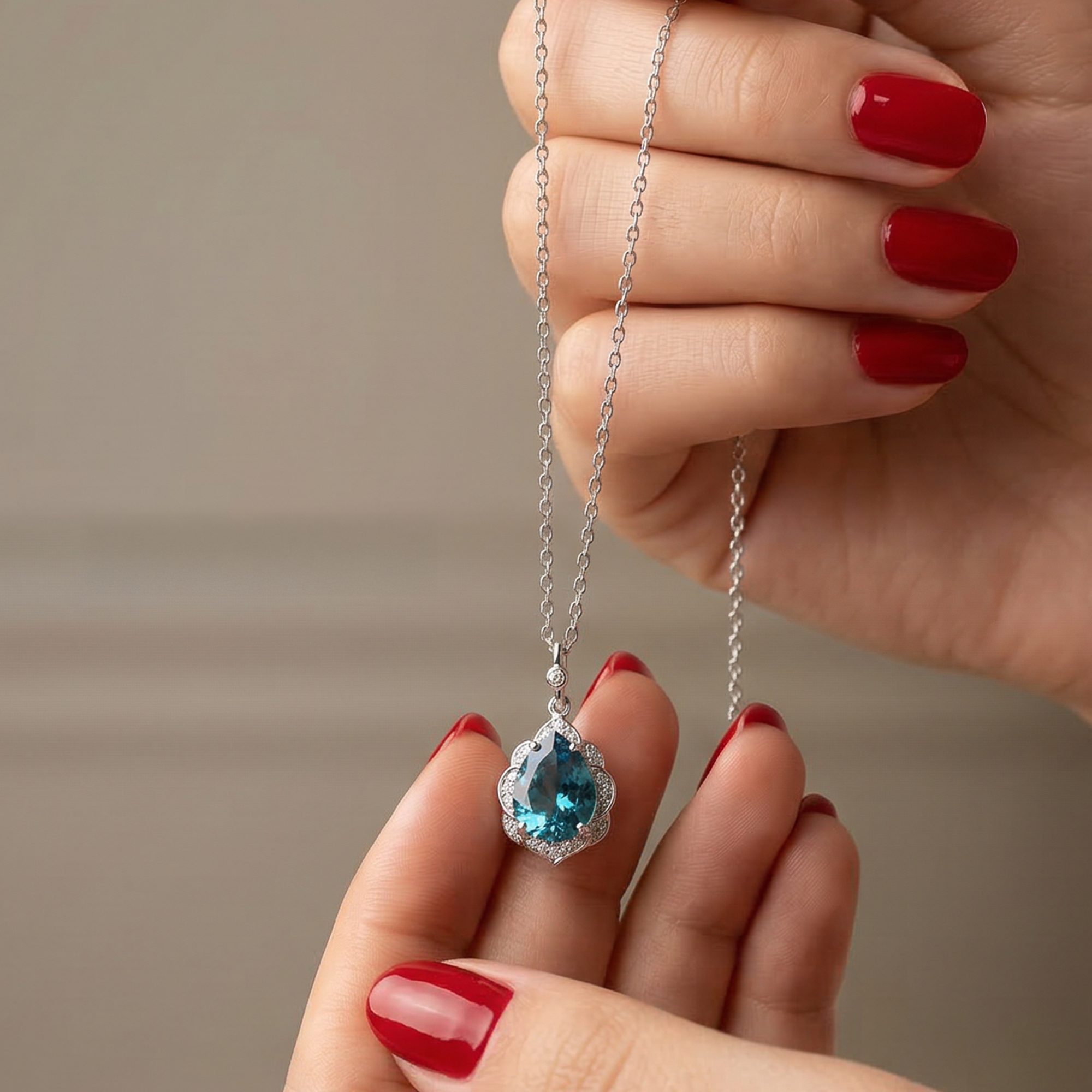 925 Silver Teardrop Necklace with a Turquoise Stone Surrounded by Sparkling Stones