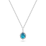 925 Silver Teardrop Necklace with a Turquoise Stone Surrounded by Sparkling Stones