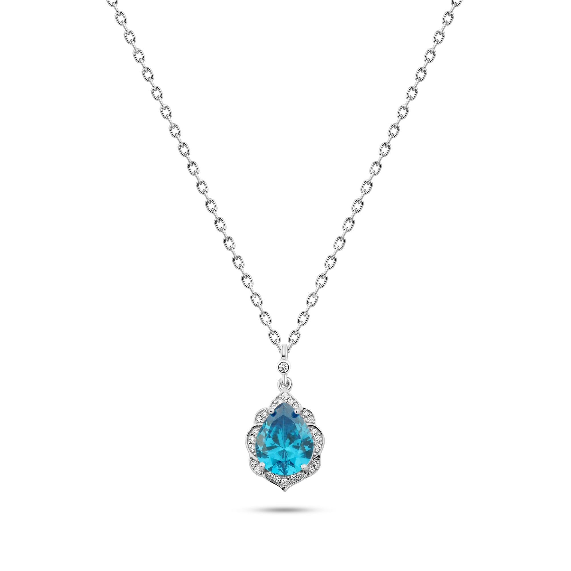 925 Silver Teardrop Necklace with a Turquoise Stone Surrounded by Sparkling Stones
