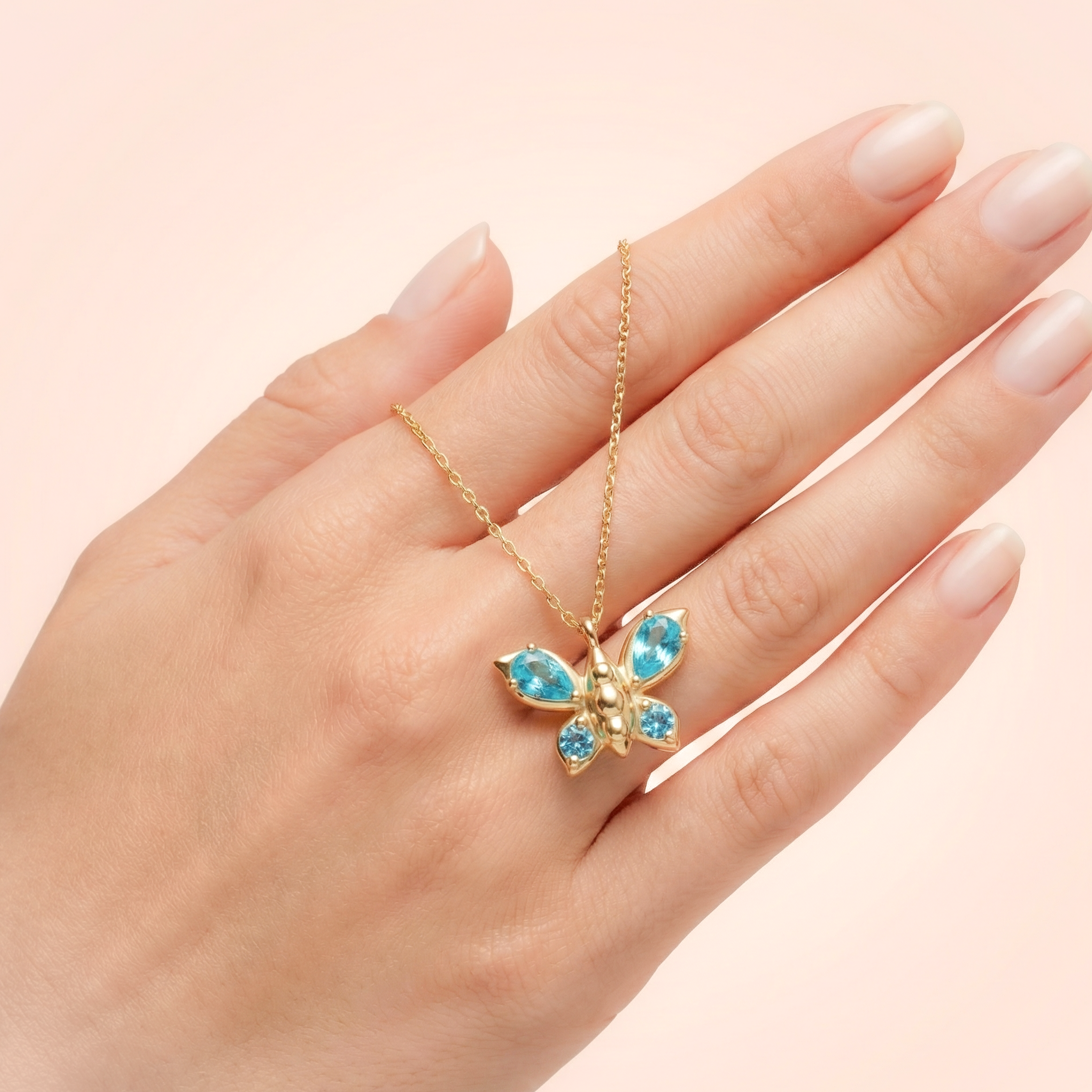 Gold-Plated 925 Silver Necklace – Turquoise Butterfly with Sparkling Stones
