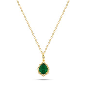 925 Silver Teardrop Necklace with a Green Stone Surrounded by Sparkling Stones – Gold Plated