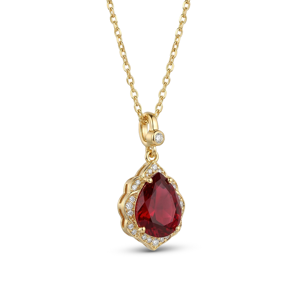 925 Silver Red Teardrop Necklace with Sparkling Stones – Gold Plated