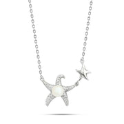 SPN023 - 925 Sterling Silver Necklace with Zircon and Oval Pearl Stones