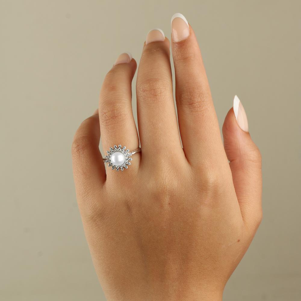 خاتم فضة عيار 925 مرصع بفصوص الزركون على شكل شمس