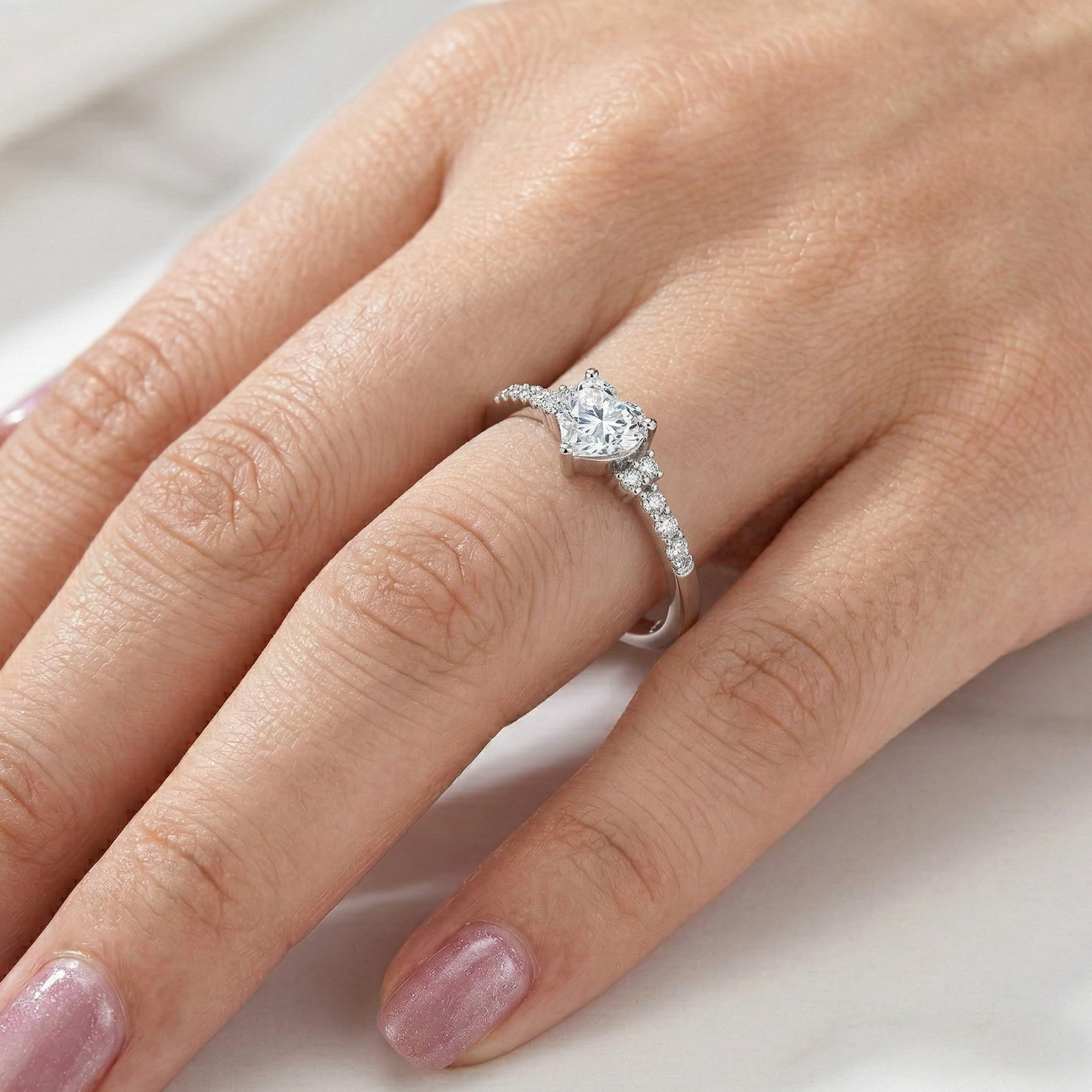 925 Silver Classic Heart Ring Studded with Sparkling Stones